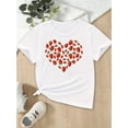 thumbnail image 1 of Girls' Strawberry Heart Print T-Shirt - Comfy & Breathable Stretch Fabric, Casual Round Neck Top for Spring/Summer, 1 of 7