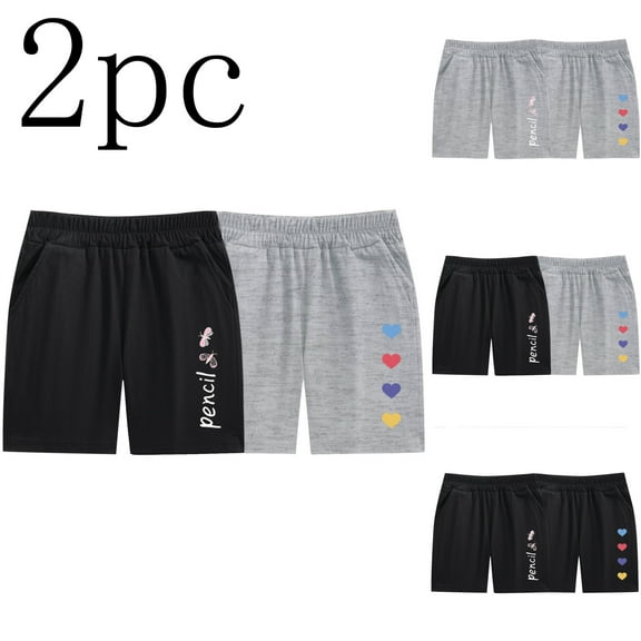 DAETIROS Girls Soft Shorts 2PC, Cotton Fashion Graphic Summer Cute Casual Pull-On Lounge Shorts Black Size 24M-8