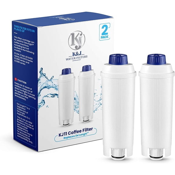 K&J Replacement DeLonghi Water Filter for the Perfect Espresso Coffee Taste - DLS C002 / CFL-950 – 2 Pack White Superior Compatible Filters