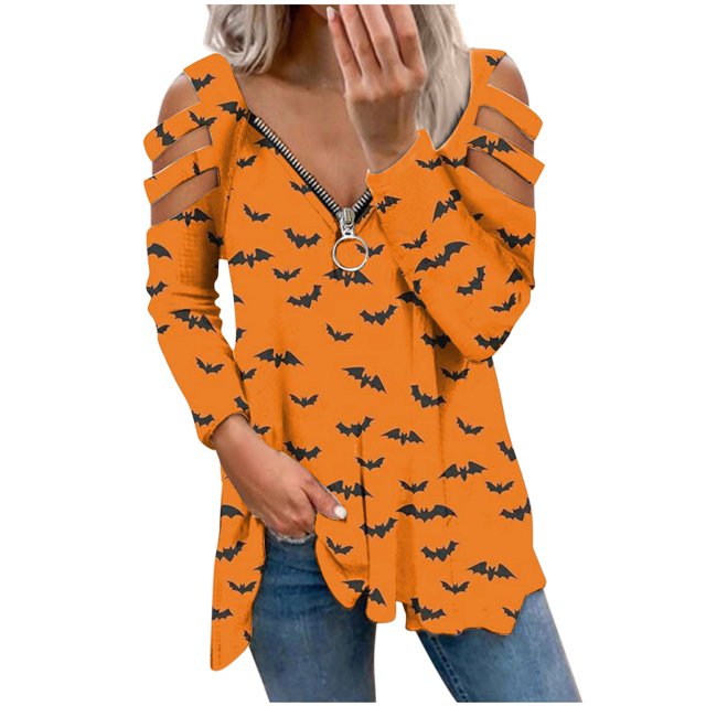Camiseta suelta estampada a la moda para mujer Blusa de manga larga con cuello en V Tops casuales Pompotops FGAJ15496