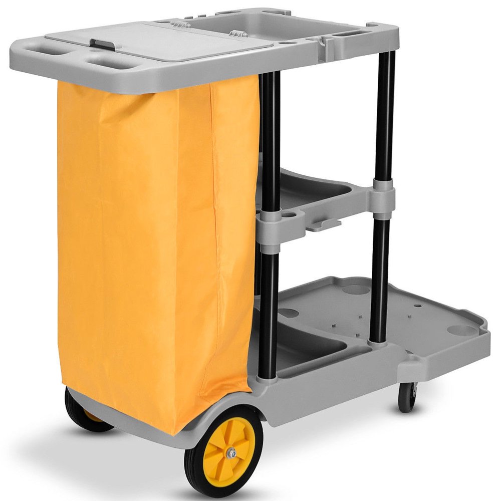 Janitorial Cleaning Cart Grey Black Frame PP Housekeeping Ultility