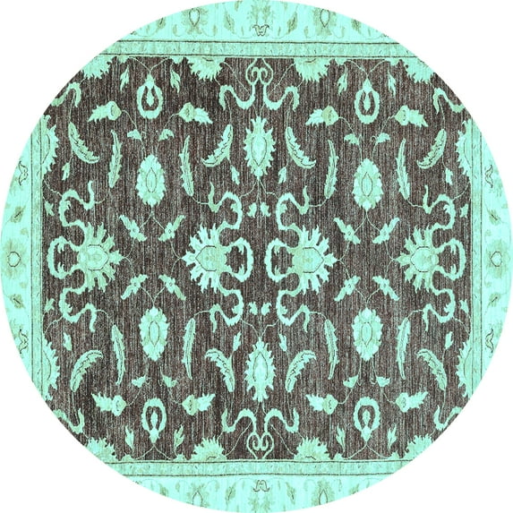 Ahgly Company Indoor Round Oriental Light Blue Modern Area Rugs, 3' Round