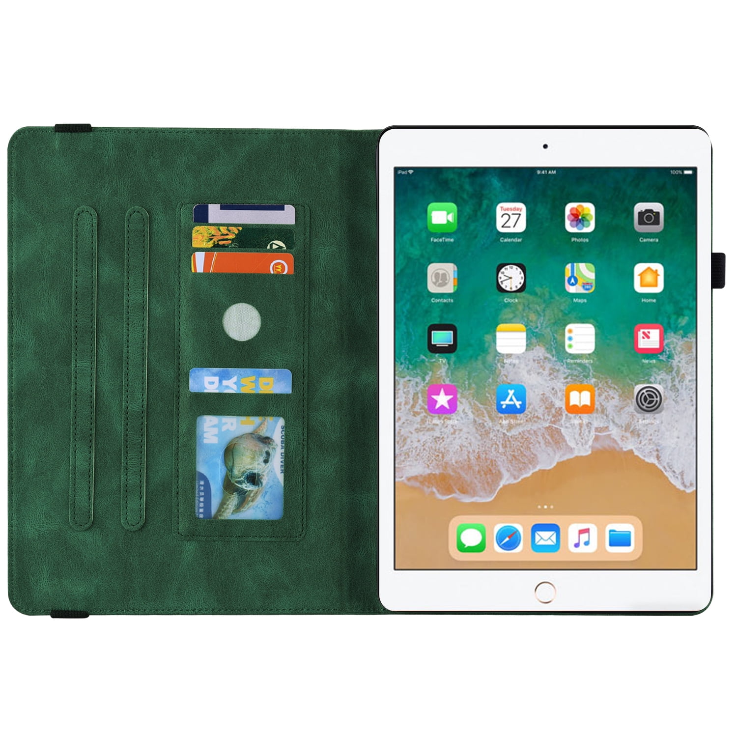 iPad 9.7 Case 2018/2017, iPad Air 1 2 Case, Allytech Butterfly Embossed Shock Absorption Kickstand Pencil Holder Auto Sleep Wake Slim Cover Case for Apple iPad 6th 5th Generation, Green