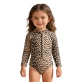 thumbnail image 2 of HAJWOH Girls One Piece Swimsuit for Kids Summer Leopard Print Rash Guard Bathing Suit Toddler Girl Long Sleeve Half Zip Up Swimwear, 2 of 6