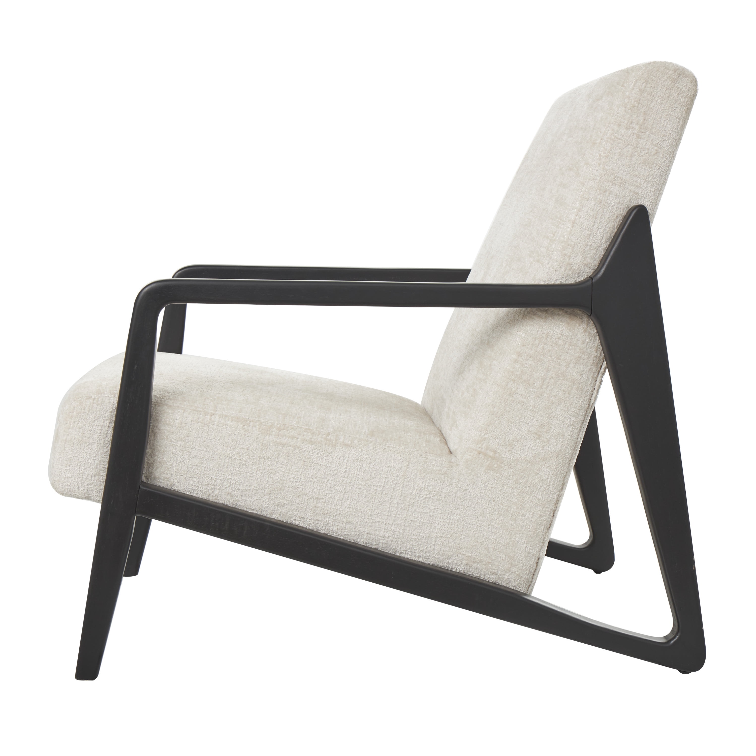 DecMode Polyester Mid Century Modern Boucle Lounge Chair with Black Wood Frame, Cream