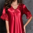 thumbnail image 6 of Koadzawe Women's Satin Nightgown V-Neck Sleepwear Short Sleeve Sleep Dress with Elegant Embroidery Lace Trim Soft Silk Feel Loungewear Comfortable Nightshirt Red 3XL, 6 of 6