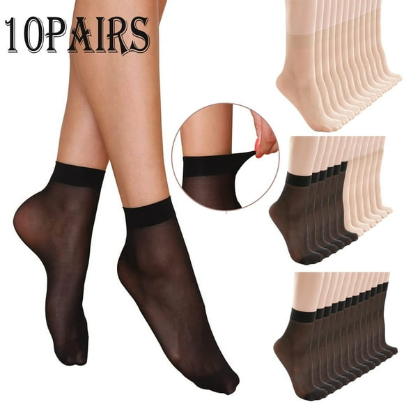 felwors Chaussettes Douces en Nylon Transparentes pour Femme à la Cheville - 10 Paires 20D Bout Renforcé avec Haut Confortable Bas Noir, Taille Unique