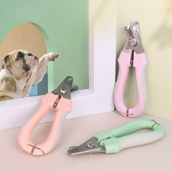 Cortaúñas para perros | Hoja curva segura de acero inoxidable con protector | Mango de bloqueo ergonómico antideslizante | Fácil de limpiar | Púrpura Rosa Verde | 1 paquete | 15.5x6x2cm