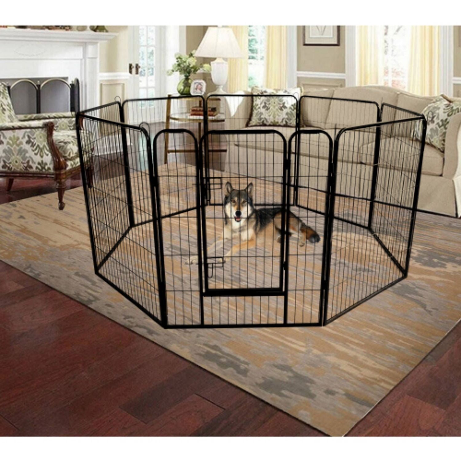PEEKABOO Dog Pen Puppy Playpen Dog Fence Indoor Foldable Metal Wire Exercise Pen Dog Play Yard Gate Pet Enclosure Outdoor for Small Large Dogs Rabbits Bunny 8 Panels 24 & 42 