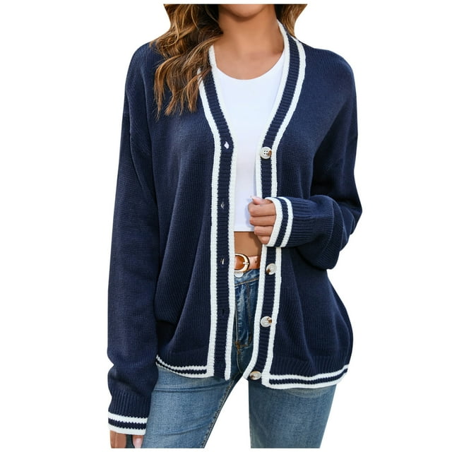 AherBiu Cardigans pour Femmes à Boutons Col en V Manches Longues Vestes Tricotées