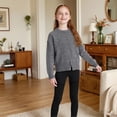 thumbnail image 3 of GobdXE Girls Solid Round Neck Relax Long Sleeve Rib Hem Casual Knit Pullover Grey,9-10 Years, 3 of 5