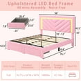 thumbnail image 3 of NHIXSOM Full Upholstered Platform Bed Frame with LED Lights and Storage, Velvet Adjustable Headboard, Pink, 3 of 8