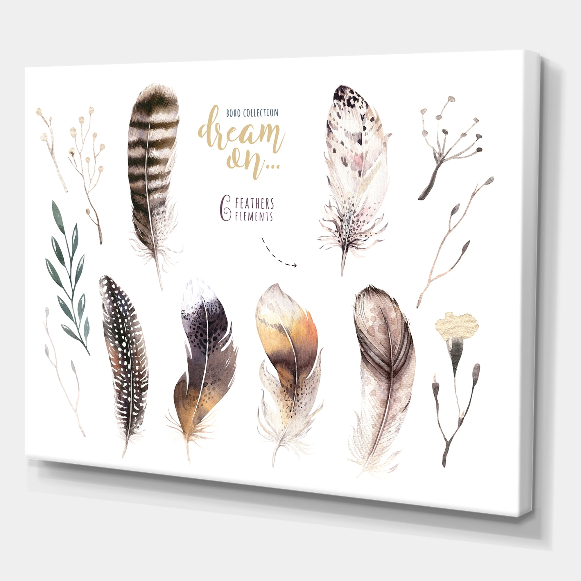 Designart ' VIbrant Orange Boho Feathers ' Bohemian & Eclectic Canvas Wall Art Print