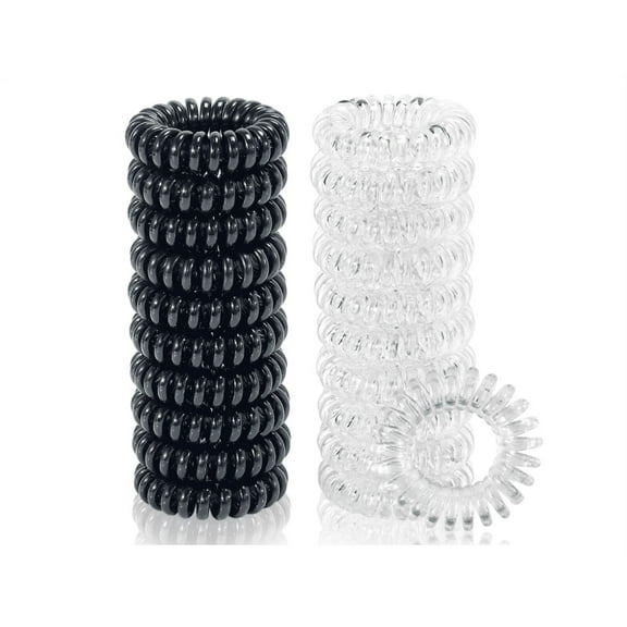 20 Pcs Large Twisted Hair Ties, Topboutique No Crease Coil Hair Ties, Phone Cord Hair Ties for Thick Hair - Women Ponytail Holder Elastics(Black&Transparent)Christmas Present