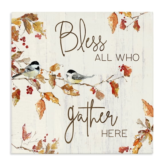 Stupell Industries Rustic Lodge Bless All Who Gather Here Autumn Tree Birds Canvas Art, 17 x 17, by Sally Swatland