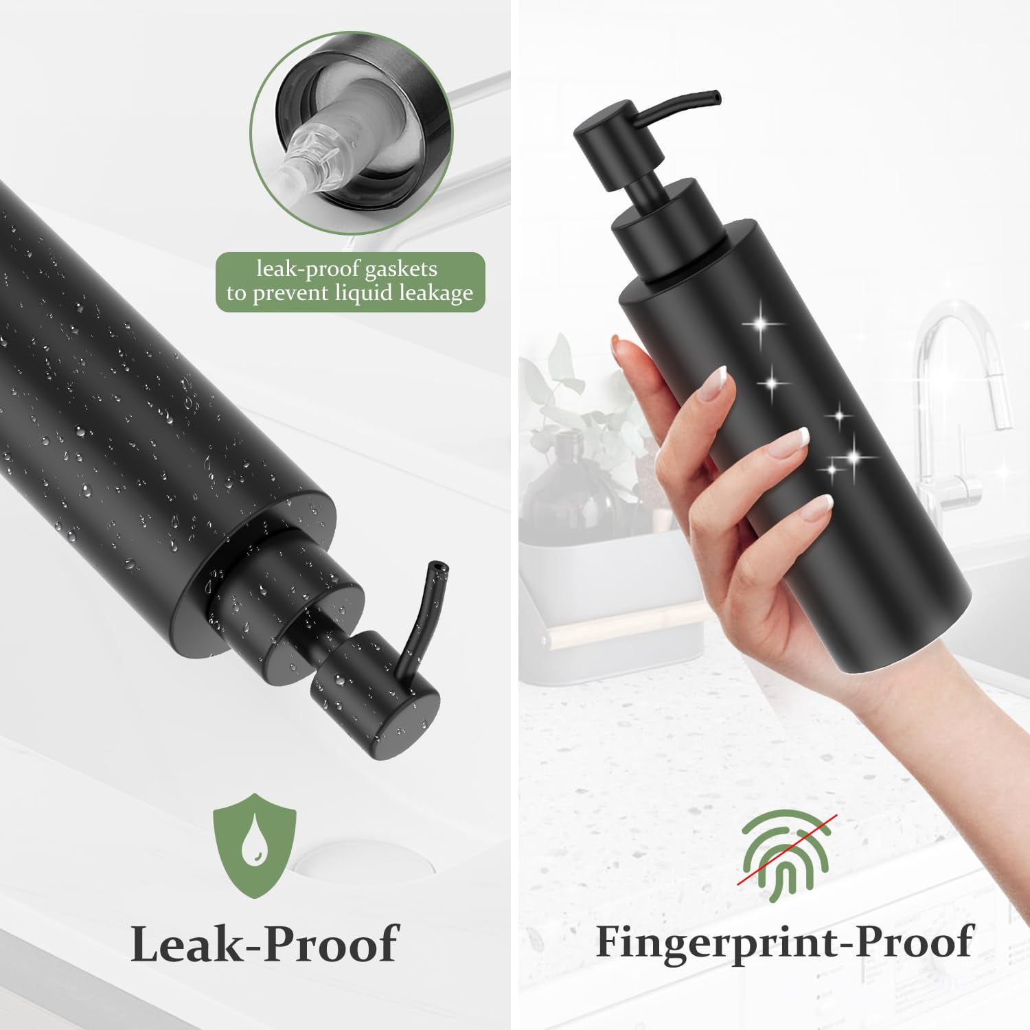 Matte Black Soap Dispenser Stainless Steel 11.8 OZ - Liquid Hand Lotion Dispenser Decor Refillable Dishwashing Soap Dispenser for Kitchen Bathroom Countertops