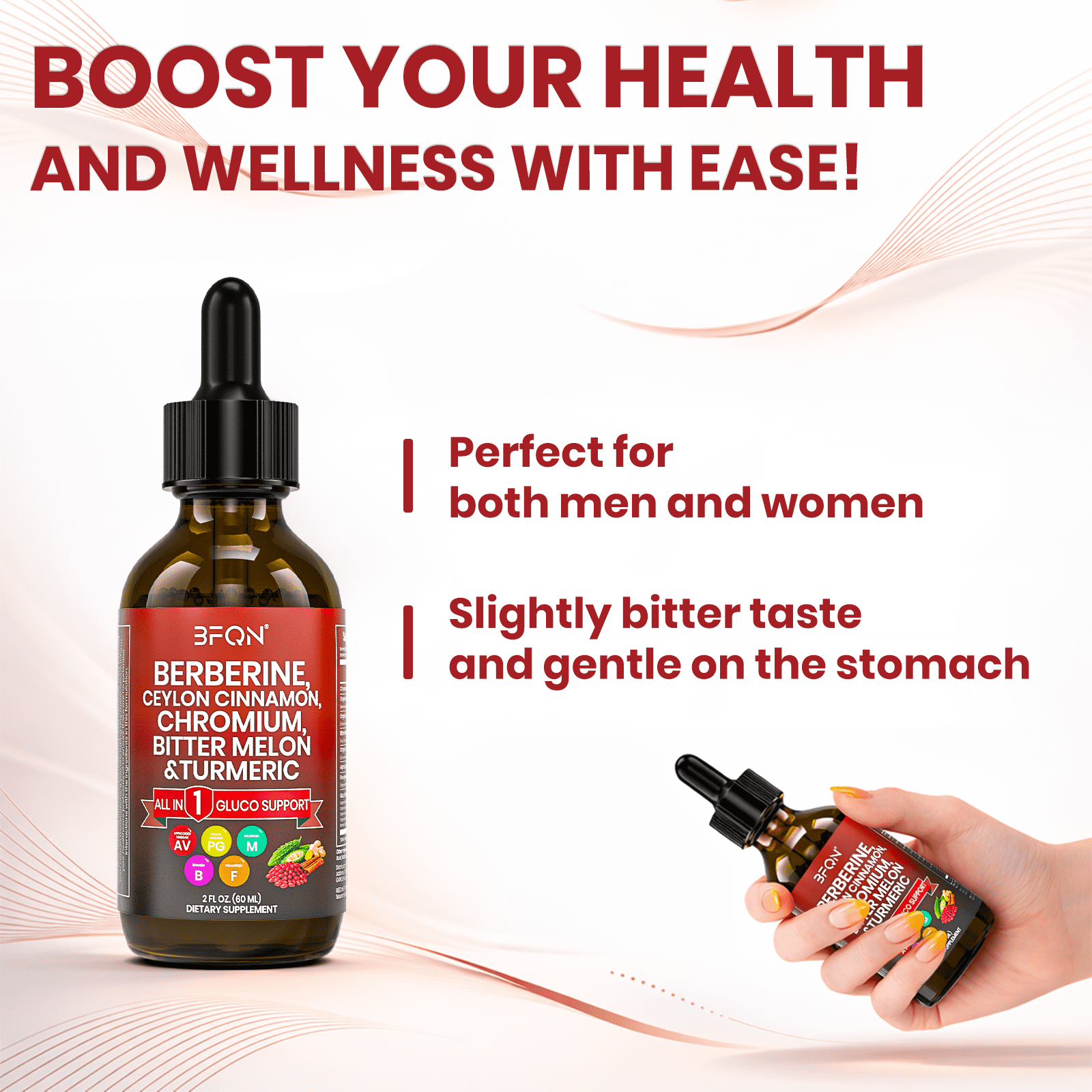 BFQN Organic Berberine & Ceylon Cinnamon Liquid Drops – 13-IN-1 with Bitter Melon, Turmeric, Support Blood Sugar, Metabolism & Weight Management, 2 fl oz (2-Pack)