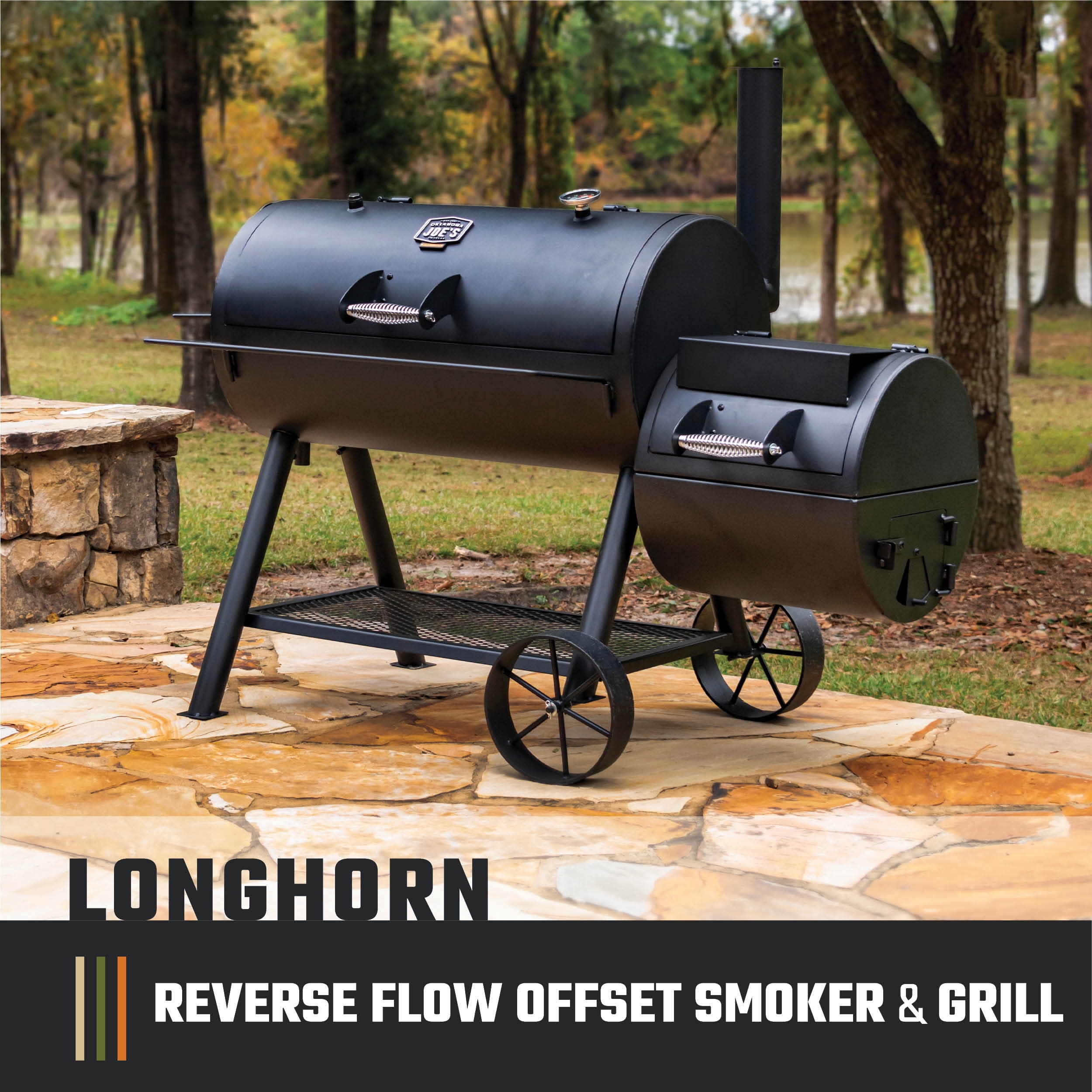 Large-Capacity Oklahoma Joe's Longhorn Reverse Flow Offset Smoker