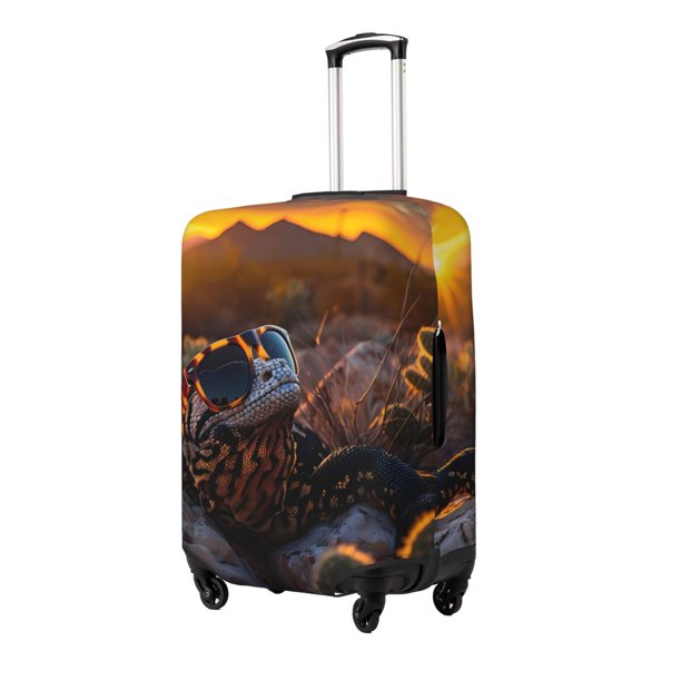 Balery Lizard With Sunglasses Sunset Funda de equipaje, fundas para maletas, elástica, lavable, protector de maletas, compatible con maletas de 18 a 32 pulgadas-Large
