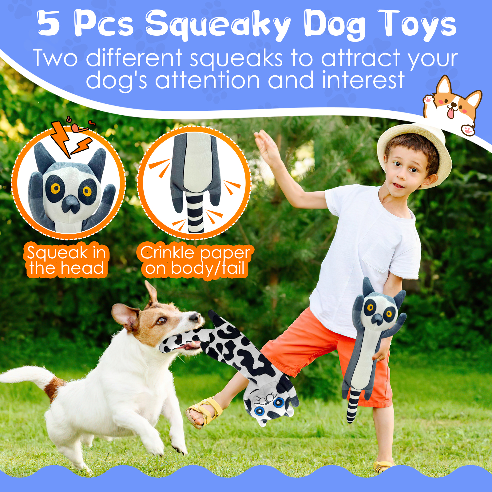 POOPONE Stuffless Plush Crinkle Dog Toys, 5-Pack photo 5