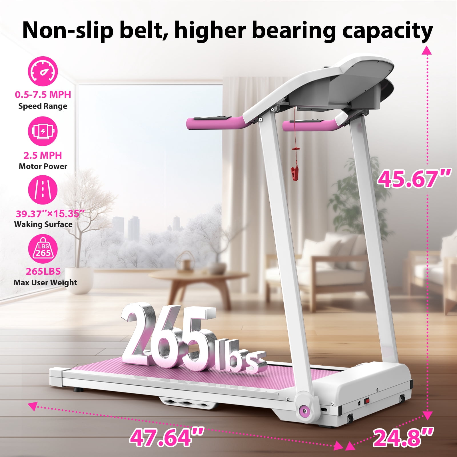 Euroco 2.5 HP Folding Treadmill with 7.5 mph Speed, 265 LBS Fitness Treadmill Running Walking Machine with 12 Preset Programs,LED Display & 2 Cup Holders for Home Gym