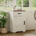 thumbnail image 2 of WAMPAT Ensemble de 2 Tables d'Appoint avec 2 Tiroirs et une Porte, Grande Table d'Appoint Style Ferme pour Sofa, Lot de 2 Tables de Chevet Hautes avec Tablette de Rangement Ajustable, Armoire d'Accent pour Salon Chambre, Blanc Antique, 2 of 6