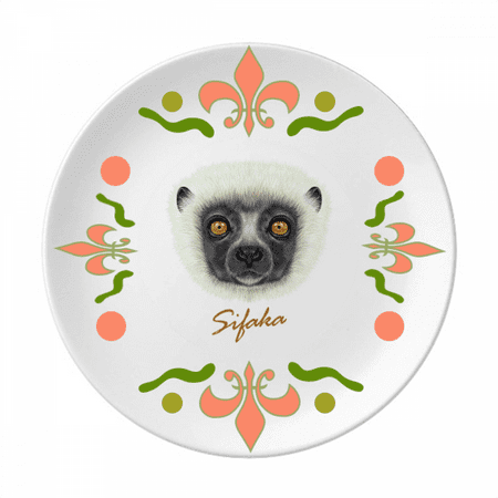 

White Fluffy Sifaka Monkey Animal Flower Ceramics Plate Tableware Dinner Dish