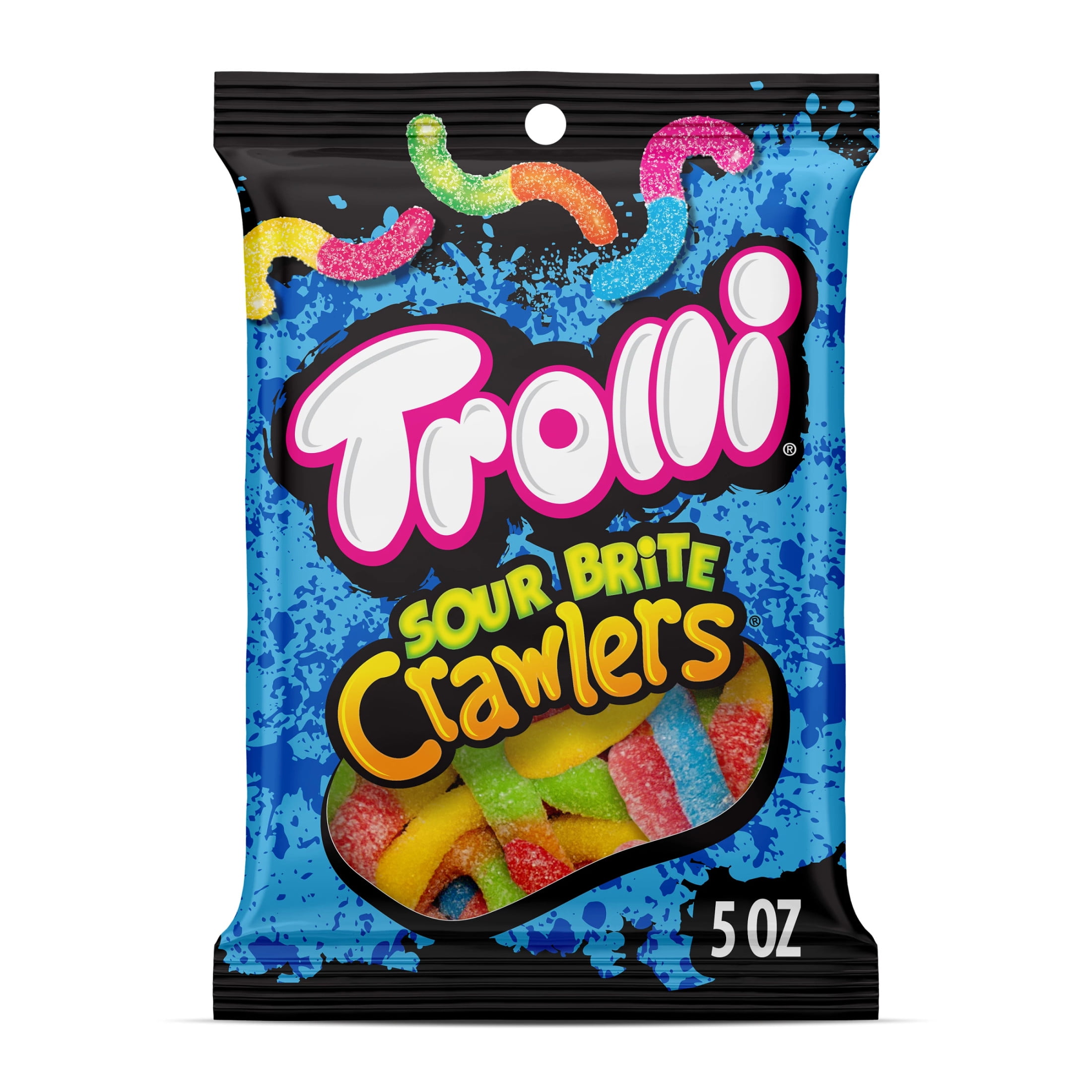 (6 pack) Trolli Sour Brite Crawlers, Candy, Cherry-Lemon, Strawberry-Grape & Orange-Lime, Sweet and Sour, Gummy Worms, 5 oz