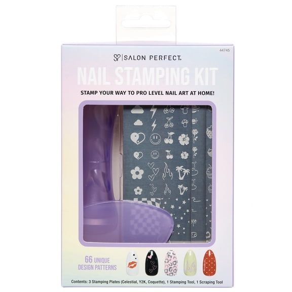 Salon Perfect Nail Art Stamping Kit, 3 Stamping Plates, 1 Stamping Tool, 1 Scraping Card Included