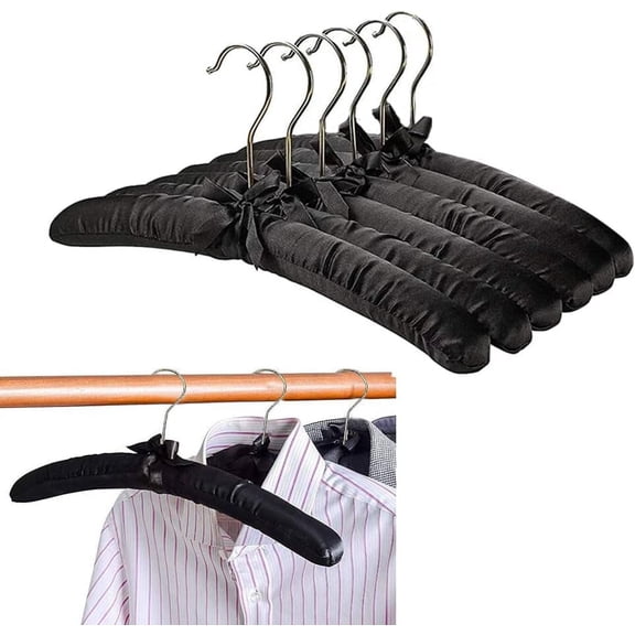 ABCISI 15 Inch Large Black Satin Padded Hangers for Women Clothing Women Padded Coat Hangers- Foam Hanger Non Slip Satin Canvas Covers for Adults Wedding Bridesmaid (Pack of 6)