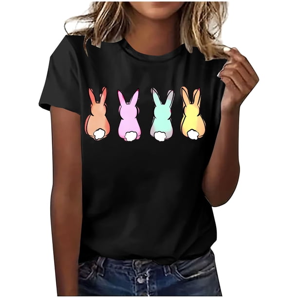 Mujeres Manga Corta de Verano Tops Pascua Impresa Cuello Redondo, Blusa de Moda Casual para la Primavera