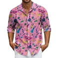 thumbnail image 6 of Fgvctg Mardi Gras Shirts for Men Carnival Party Long Sleeve Button Down V Neck Shirts Collared Trendy Blouses Mask Print Oversized Business Casual Tops Pink L, 6 of 6