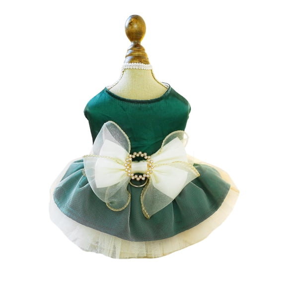 Small Dog Dress, Girl Puppy Lace Princess Skirt Tutu Dress with Bowknot,Chihuahua Yorkie Clothes Outfit for Birthday Wedding Party Green S