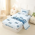 thumbnail image 2 of Castle Fairy Watercolor Train Twin Sheet Sets 3pcs for Teens, Stripe Cloud Art Bedding for Bedroom, Light Blue White, 2 of 6
