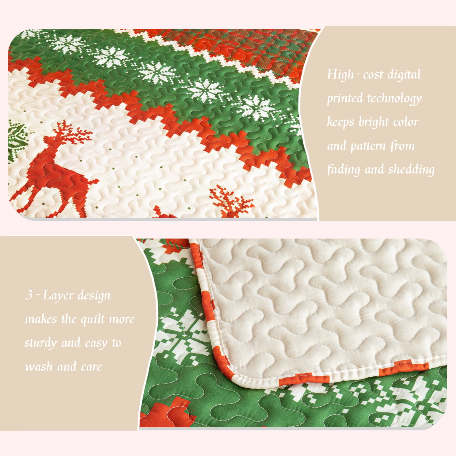 Whale Flotilla Reversible Patchwork Quilts Queen Size, Lightweight Boho Printed Bedspreads Coverlets Full Size Quilt Bedding Set with 2 Pillow Shams for All Seasons, Happy Snowflake