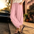 thumbnail image 2 of LEAVINGSUO Women's Cotton Linen Pants Drawstring Elastic Waist Straight Loose Fit Jogger Trousers with Cuffed Hem Pink XL, 2 of 6