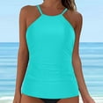 thumbnail image 2 of Yindaity High Neck Tankini Top Backless Bathing Suit Tops for Women Swimsuit Top Key Hole Swim Top Only X02-Mint Green,XL, 2 of 4