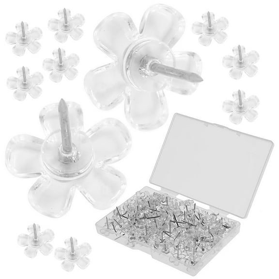 Raindrops 100Pcs Clear Flower Thumbtacks Push Pins Reusable Office Fixing Pins