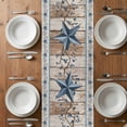 thumbnail image 4 of Table Runner 120 Inches Long for Kitchen Dining, Texas Star Rustic Dresser Scarf Farmhouse, Dining Table Decorations for Wedding/Parties, Country Blue Berry Brown Wooden Plank 13 x 120 In, 4 of 8