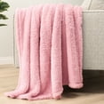 thumbnail image 5 of PAVILIA Sherpa Throw Blanket For Couch Sofa, Light Pink Fluffy Warm Plush Blanket for Bed, Cozy Super Soft Lightweight Throw, Fuzzy Decorative Blanket, All Season Home, 50x60, 5 of 9