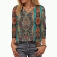 thumbnail image 4 of Towmus T Shirts for Women Loose Fit V Neck Ladies Tops 3/4 Length Boho Print Graphic Tees Lightweight Womens Blouse, 4 of 5