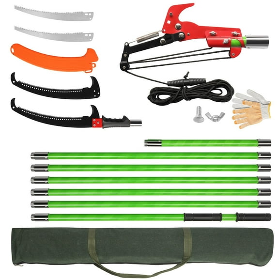 UBesGoo 24ft Pole Saw, Manual Tree Trimmer with Fiberglass Poles, Alloy Steel Blades, Green