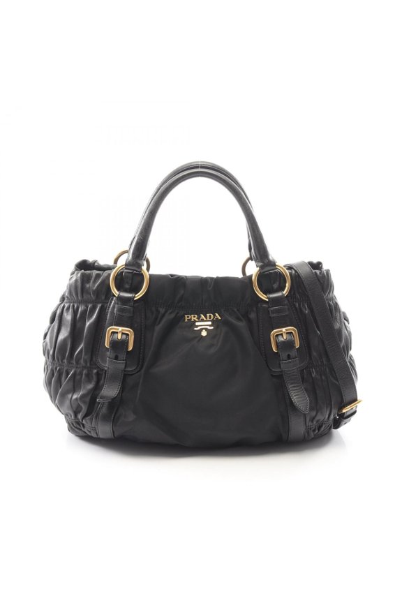 Pre-Owned Prada PRADA Gathered 2-Way Tote Bag Handbag Nylon Leather Women's Black