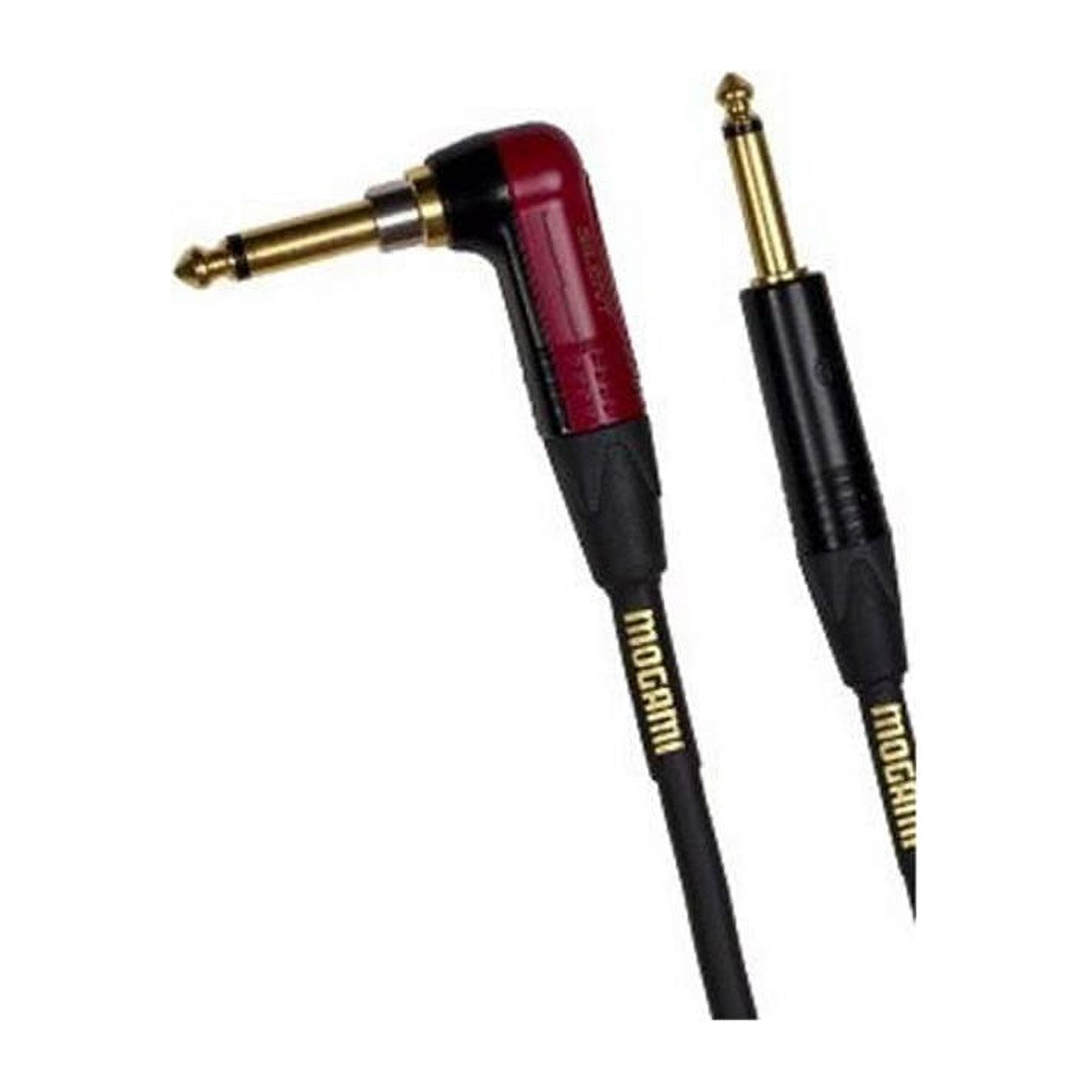Mogami Gold INST Silent R-18 Guitar Instrument Cable, 1/4" TS Male Plugs, Gold Contacts, Right Angle silentPLUG to Straight Connectors, 18 Foot