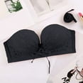 thumbnail image 4 of khonts,Women's Deep V Neck Strapless Bras Sexy Seamless Front Drawstring Closure Push up Bralettes Breathable Padded Removable Comfy Tube Top Black 80AB, 4 of 6