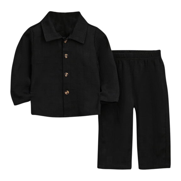 SERTG Kids Solid Color Long Sleeve Shirt and Pants Set Boys Girls Casual Round Neck Fall Winter Soft Two-Piece Outfit(Black,3-6 Months)