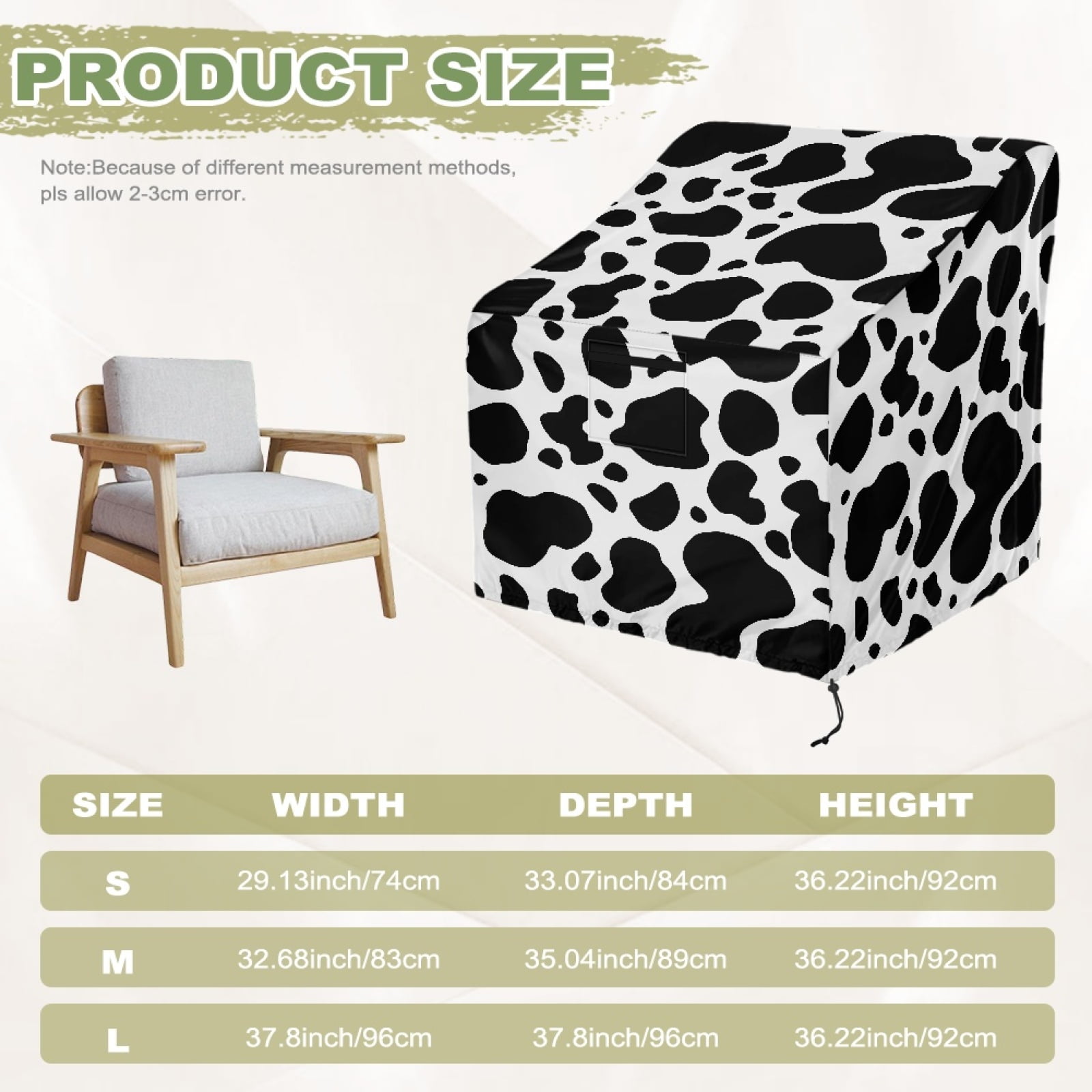 Renewold Patio Chair Covers Waterproof Anti-UV Fade-Resistant Rattan Wicker Lounge Chairs Cover Lawn Deck Furniture Protection, 38"W x 38"D x 36"H, Black Cow Print