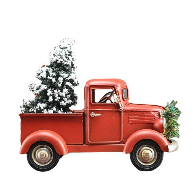 Farmhouse Christmas Garland, Christmas Red Truck, Wood Beaded