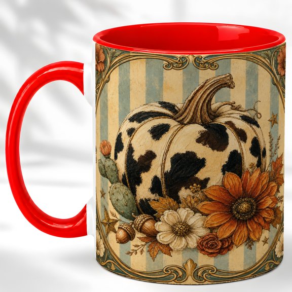 Cow Print Pumpkin Coffee Mug, Autumn Pumpkin Mug, Ceramic Cup