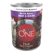 Purina ONE High Protein Dog Food True Instinct Tender Cuts in Wet Dog Food Gravy with Real Beef and Bison, 13 oz Can